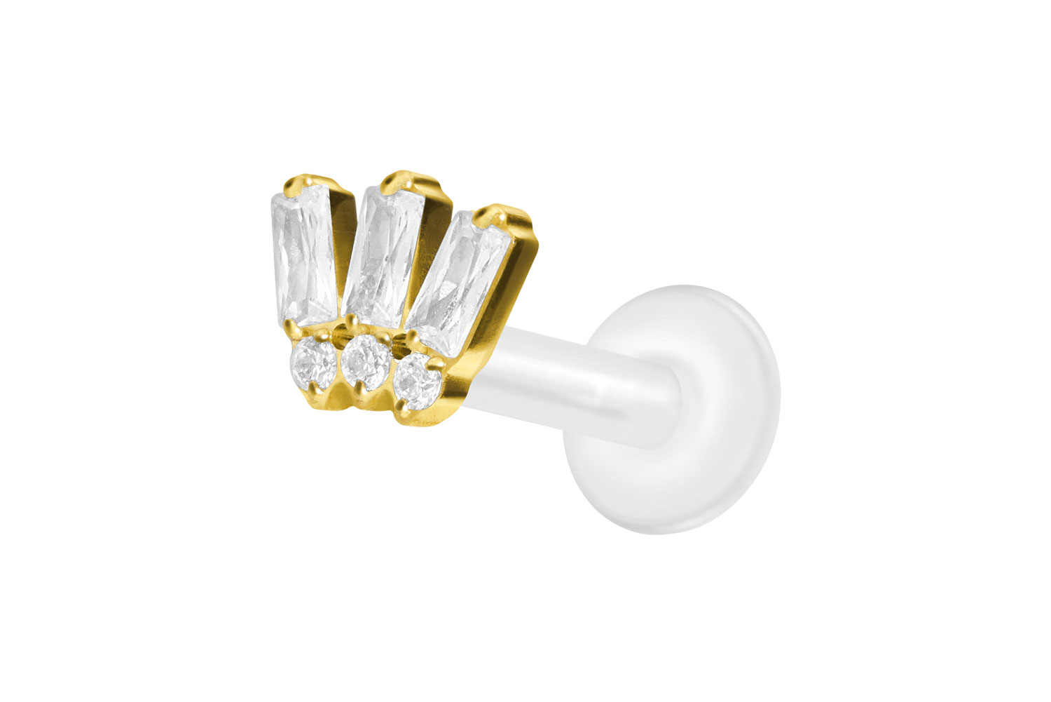 PTFE Labret Piercing mit Innengewinde + Titan-Aufsatz 6 EINGEFASSTE KRISTALLE